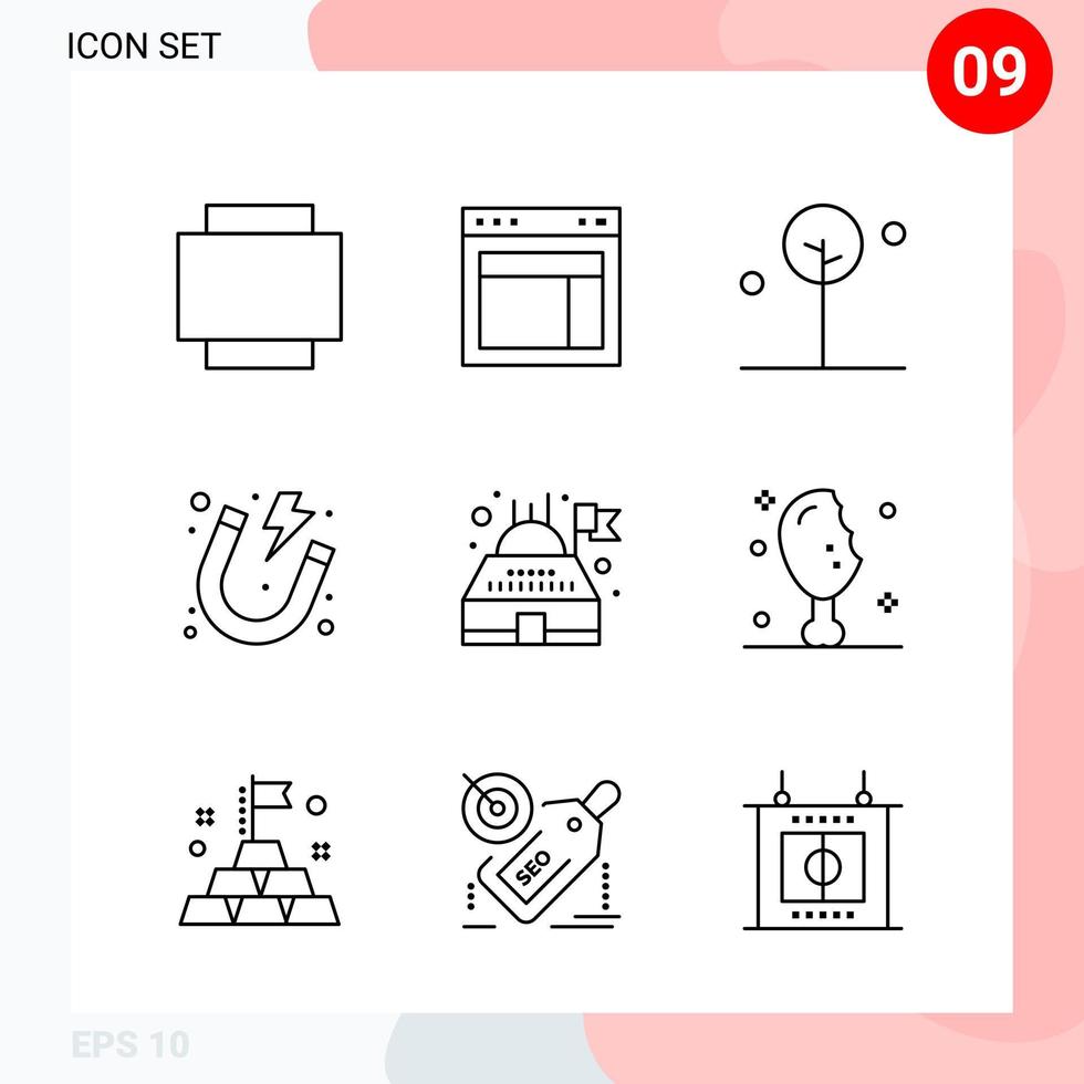 Vector Pack of 9 Icons in Line Style Creative Outline Pack isolated on White Background for Web and Mobile Creative Black Icon vector background