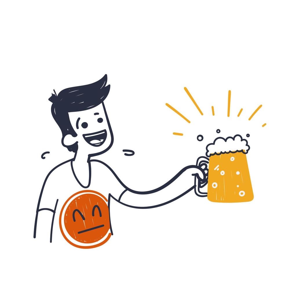 dibujo a mano doodle persona sosteniendo cerveza ilustración vector