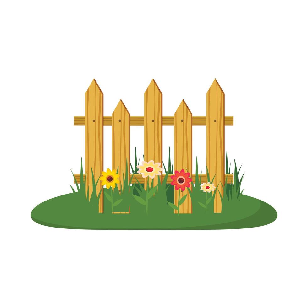 Fence with flowers icon, cartoon style vector