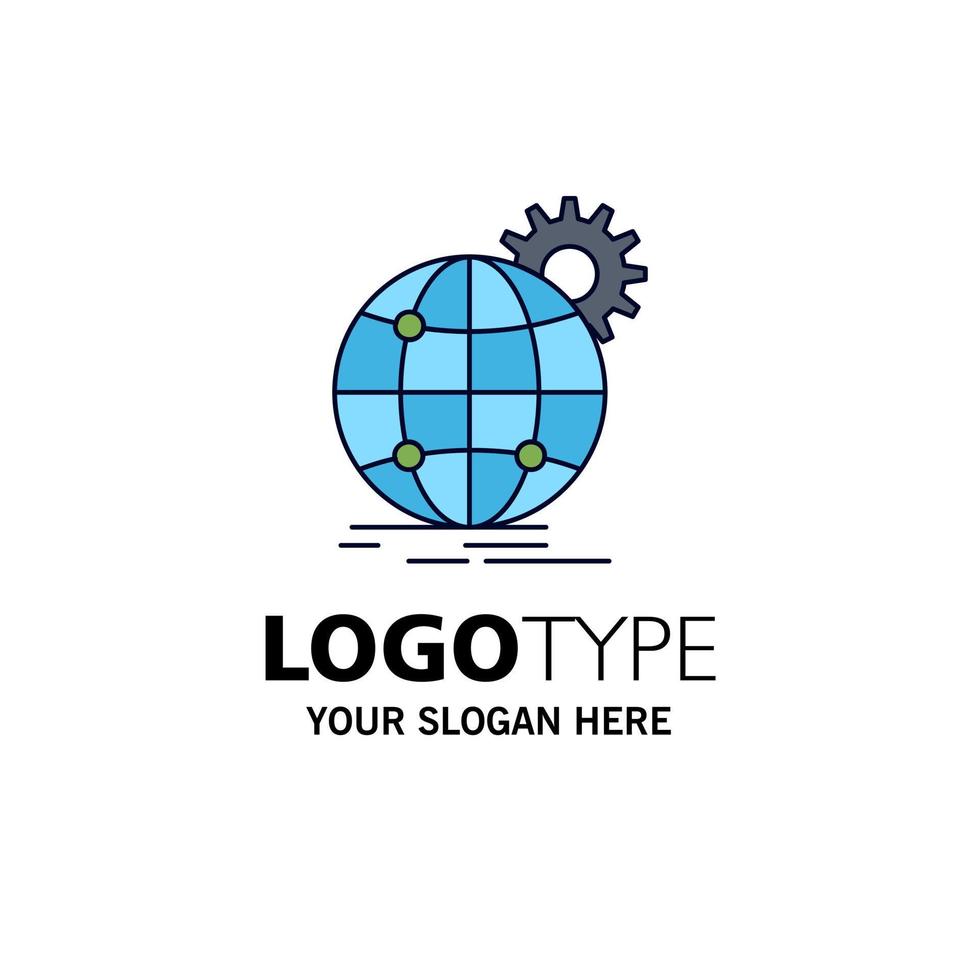 international business globe world wide gear Flat Color Icon Vector