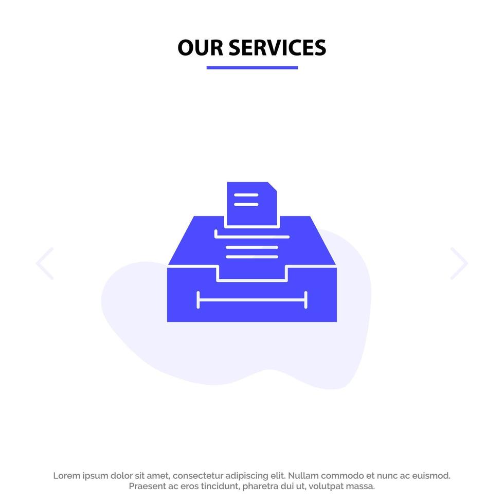 Our Services Data Archive Business Information Solid Glyph Icon Web card Template vector
