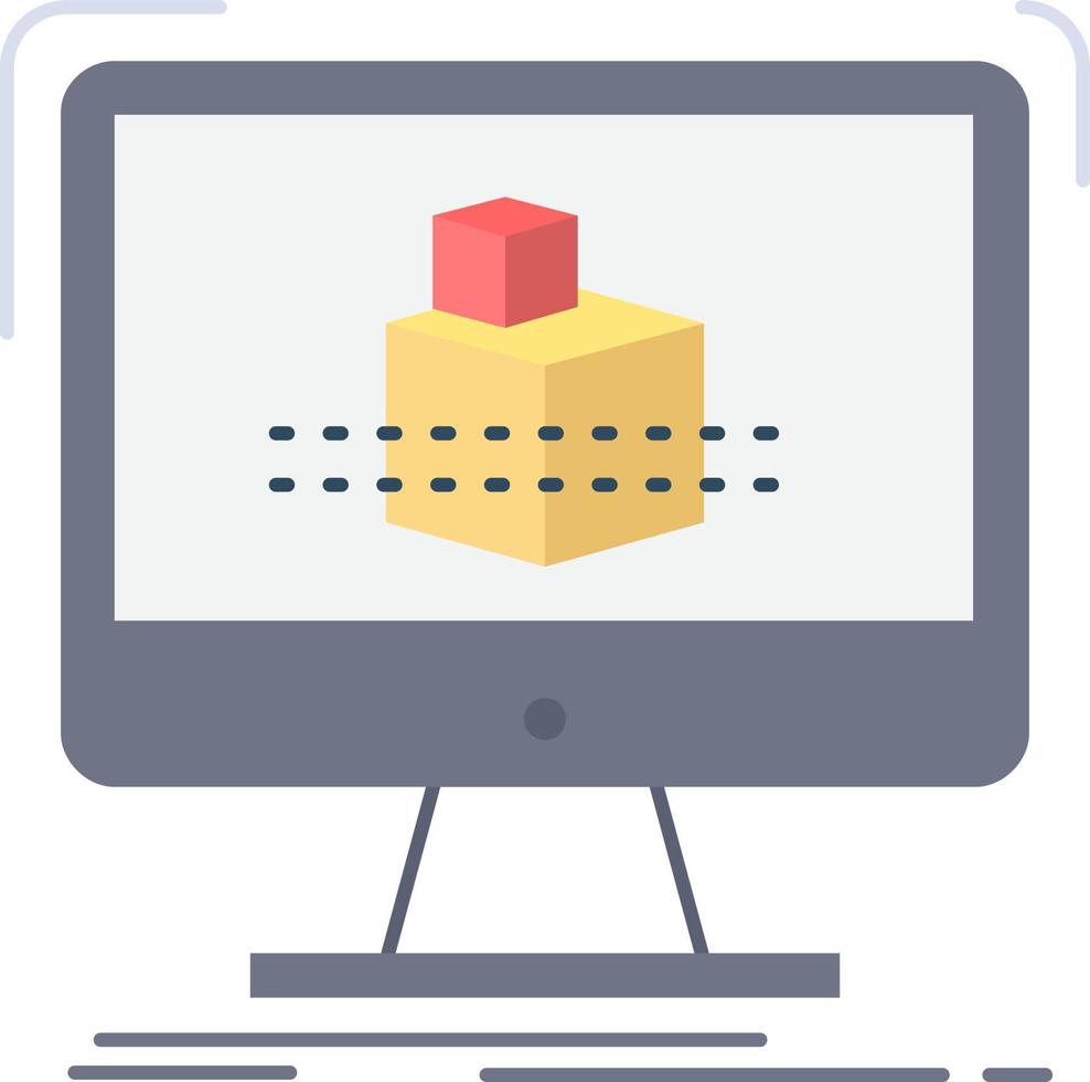 3d cube dimensional modelling sketch Flat Color Icon Vector