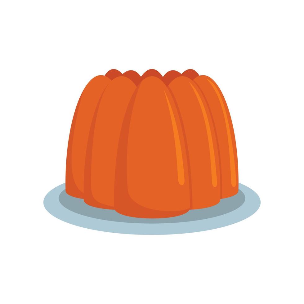 Fresh brown cake on plate icon, flat style vector