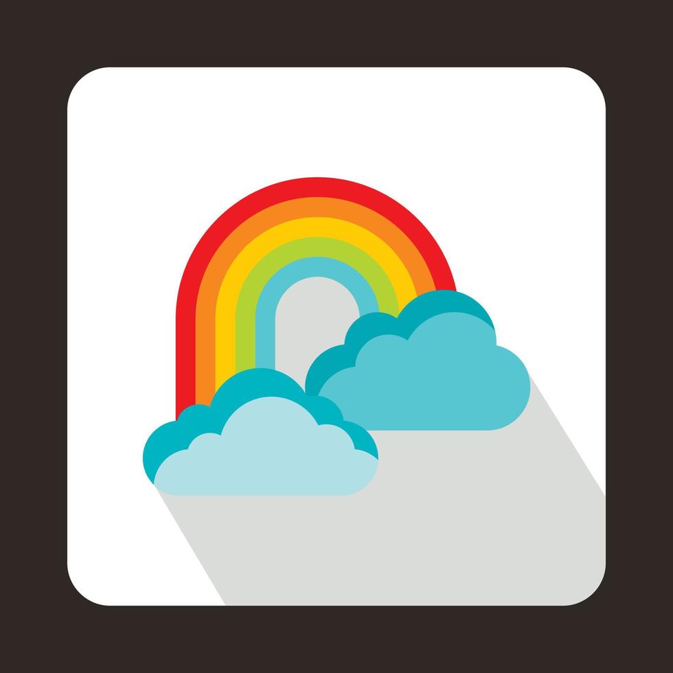 Rainbow and clouds icon, flat style vector