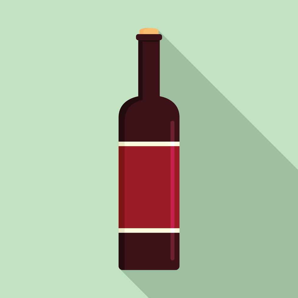 Glass bottle of red wine icon, flat style vector