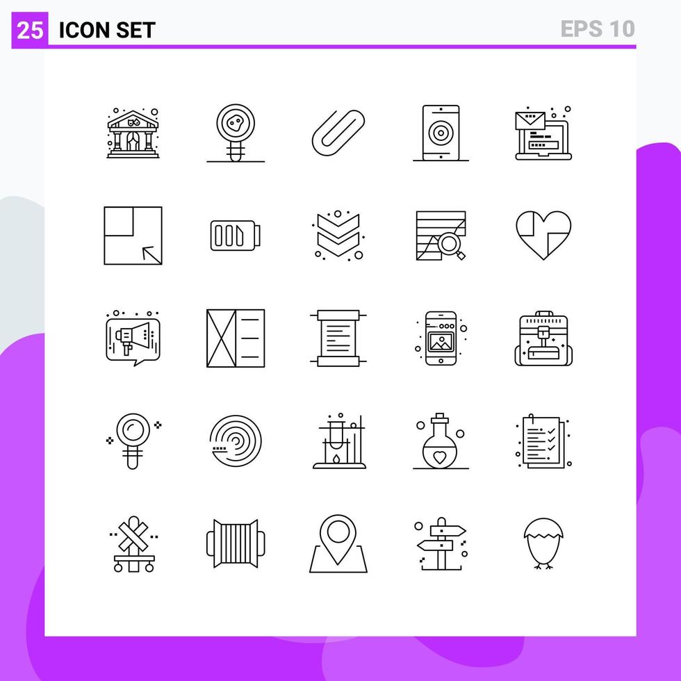 Modern Set of 25 Lines Pictograph of computer optimization attachment mobile engine Editable Vector Design Elements