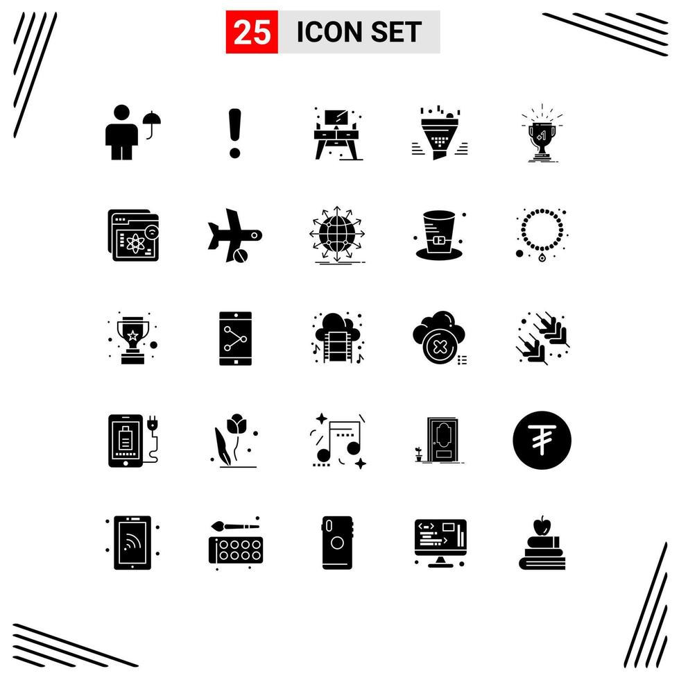 Modern Set of 25 Solid Glyphs and symbols such as result sort sign funnel table Editable Vector Design Elements