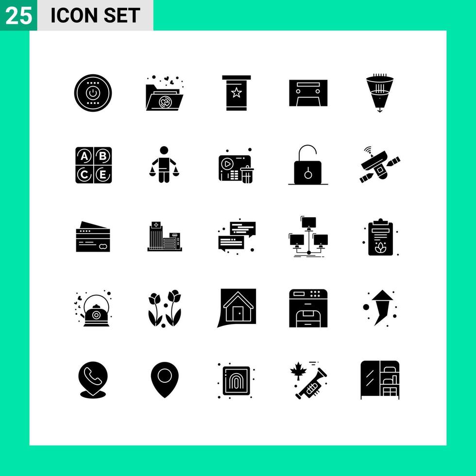 Solid Glyph Pack of 25 Universal Symbols of filtration filter podia data audiotape Editable Vector Design Elements