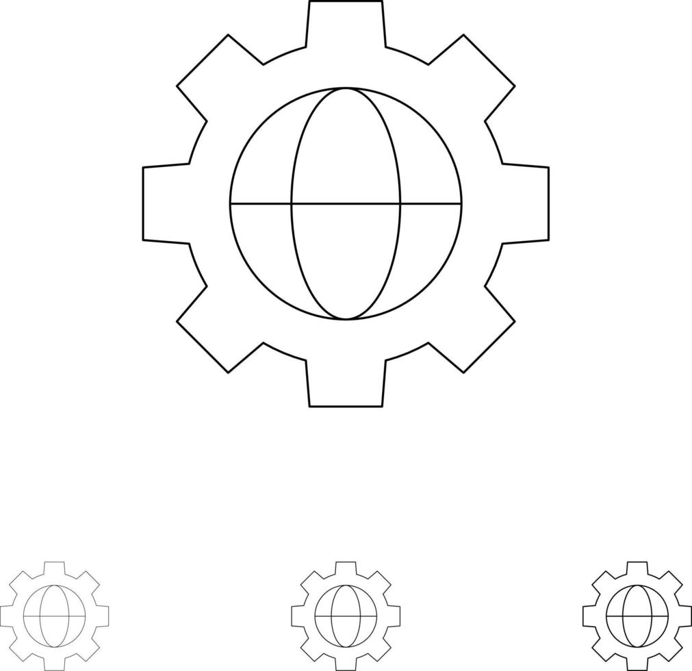 Gear Setting Globe Bold and thin black line icon set vector