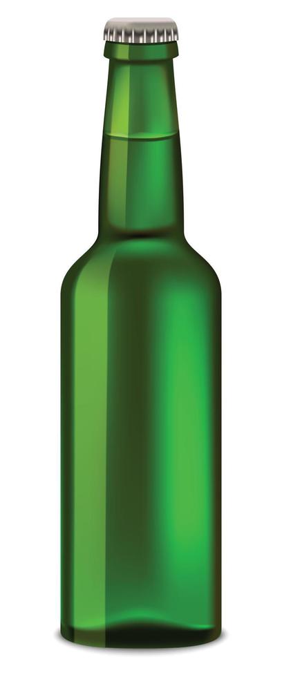 Green bottle of beer mockup, realistic style vector