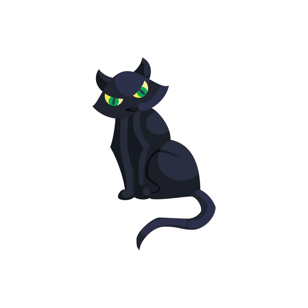 Halloween black cat with green eyes icon vector