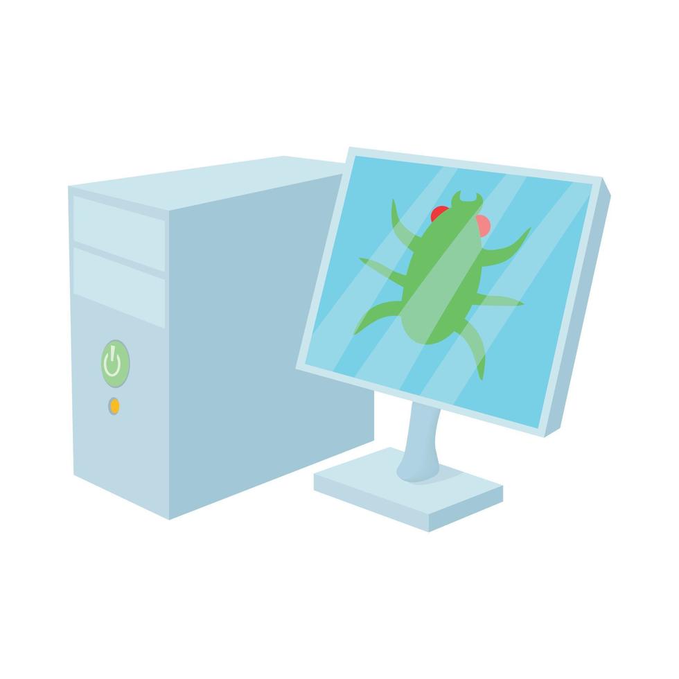 Bug on computer icon, cartoon style vector