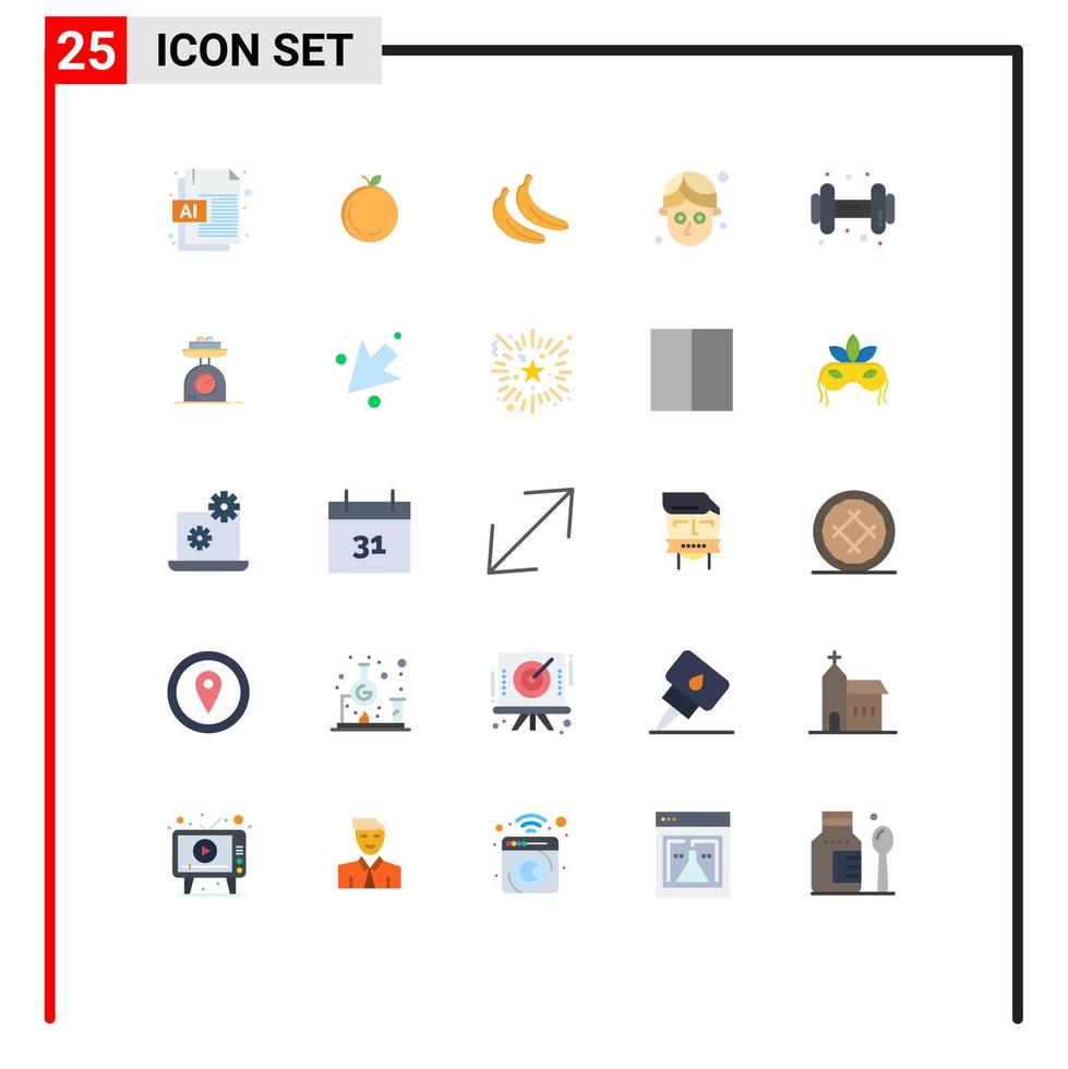 Set of 25 Vector Flat Colors on Grid for weighing machine fruit dumbell gym Editable Vector Design Elements