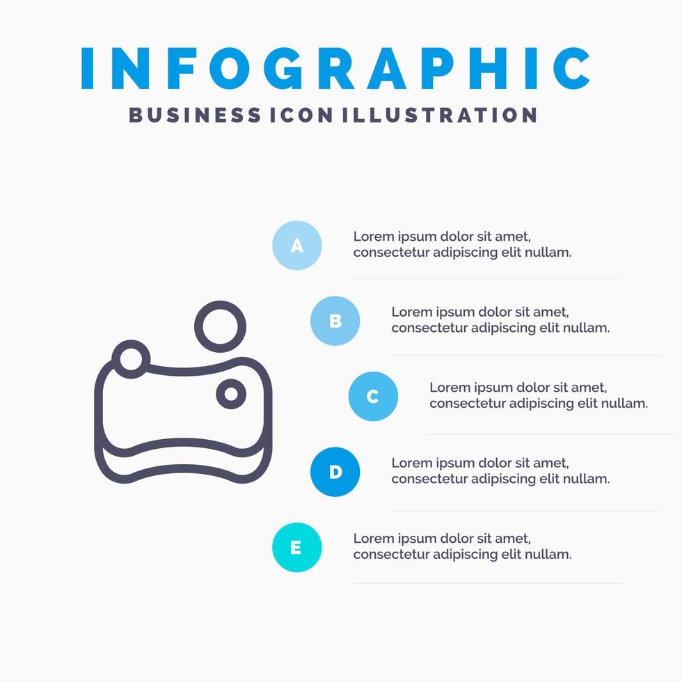 icono de línea de esponja higiénica de limpieza con fondo de infografía de presentación de 5 pasos vector