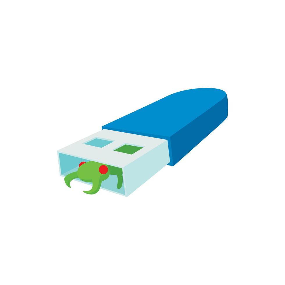 Infected USB flash drive icon, cartoon style vector
