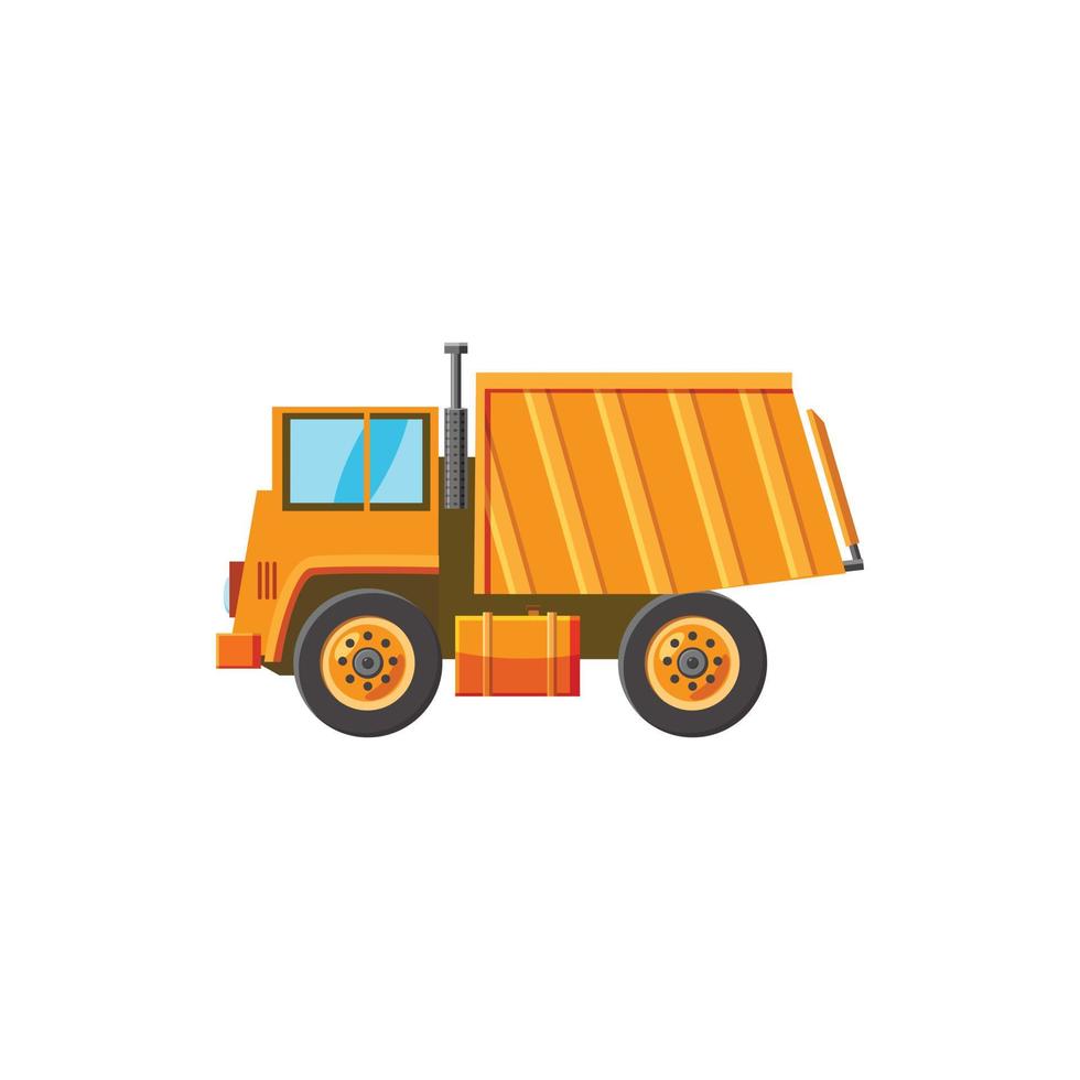 icono de camión volquete naranja, estilo de dibujos animados vector