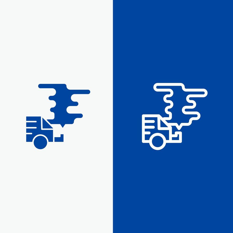 Automobile Car Emission Gas Pollution Line and Glyph Solid icon Blue banner Line and Glyph Solid icon Blue banner vector