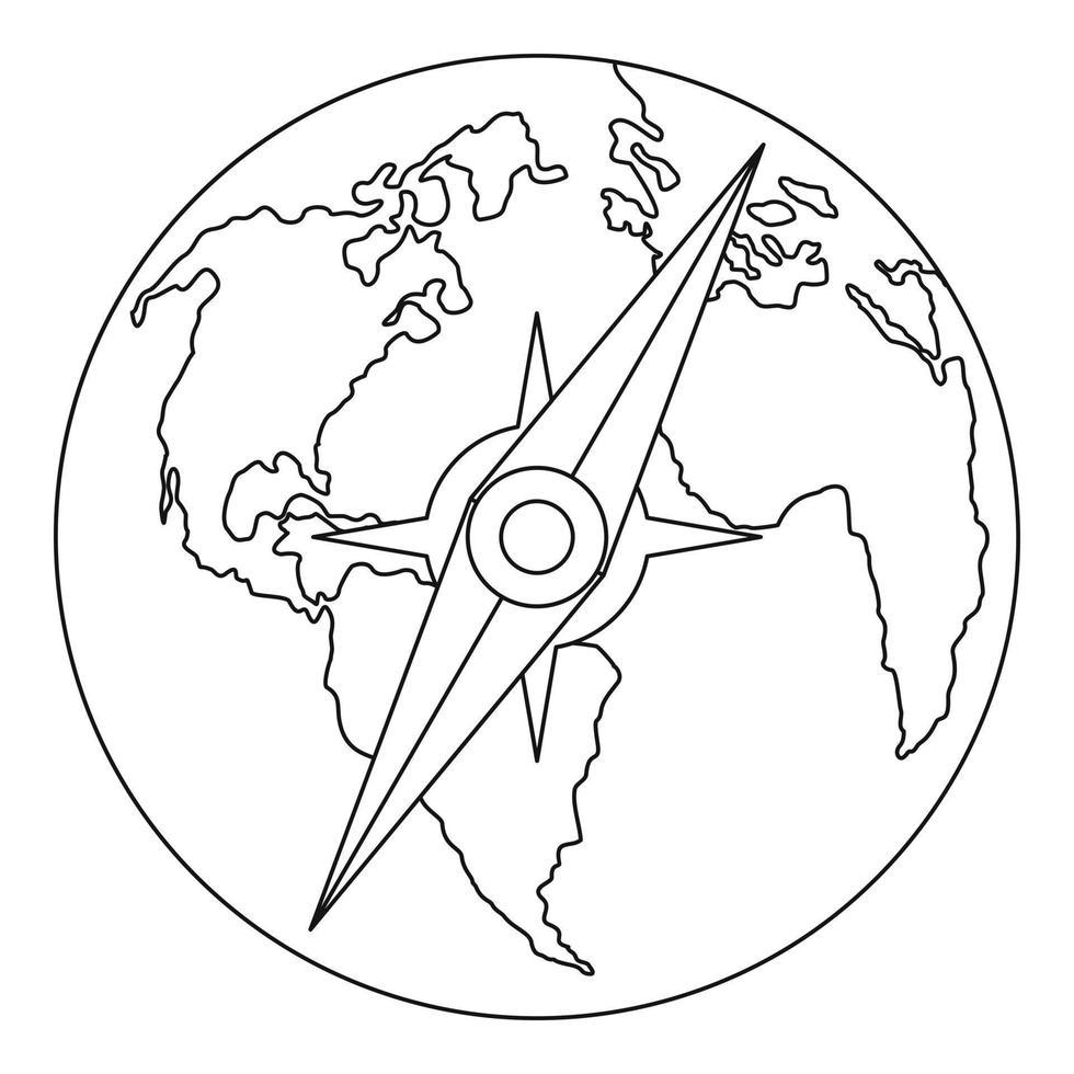 Compass on earth icon, outline style. vector