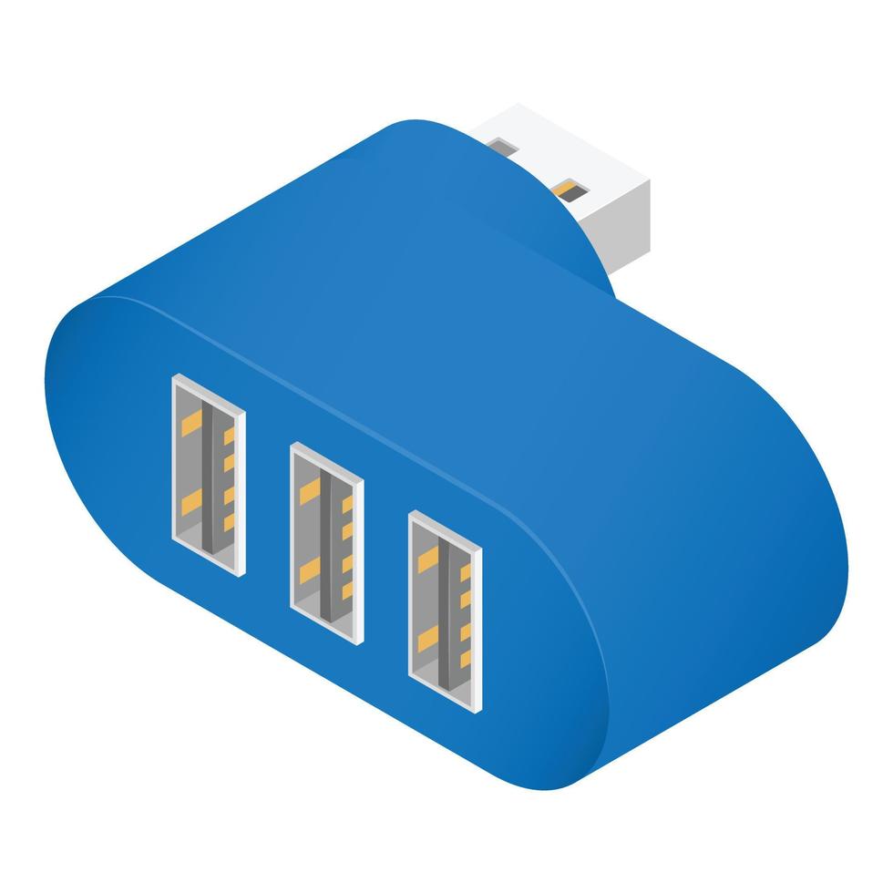 icono de concentrador usb azul, estilo isométrico vector