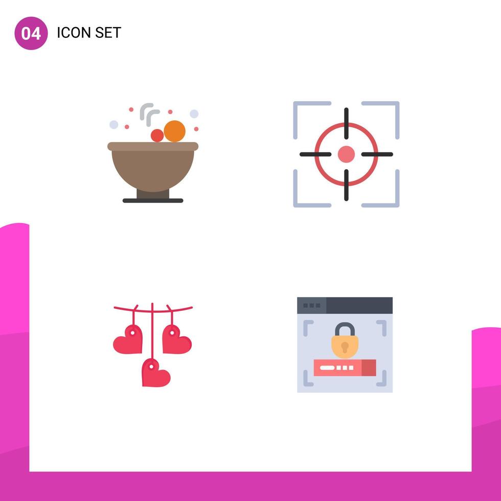 paquete de 4 iconos planos creativos de bowl love aim target diseño web elementos de diseño vectorial editables vector