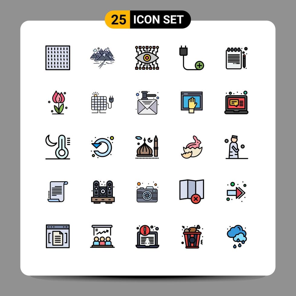 Mobile Interface Filled line Flat Color Set of 25 Pictograms of book pencil hardware eye devices computers Editable Vector Design Elements