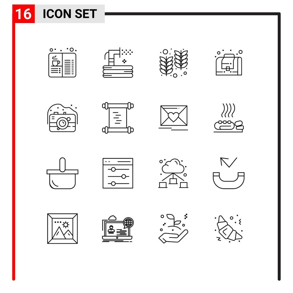 Group of 16 Modern Outlines Set for camera management summer business india Editable Vector Design Elements