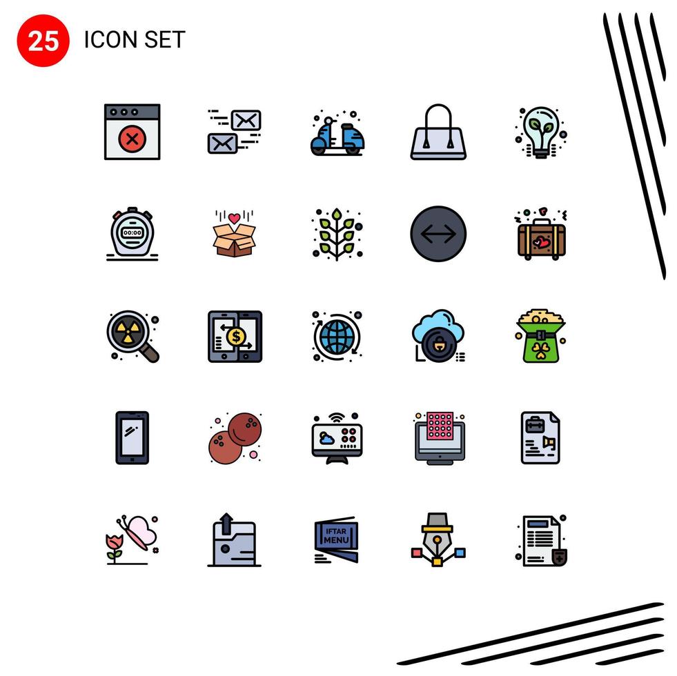 Set of 25 Modern UI Icons Symbols Signs for light bulb bulb bike purse bag Editable Vector Design Elements
