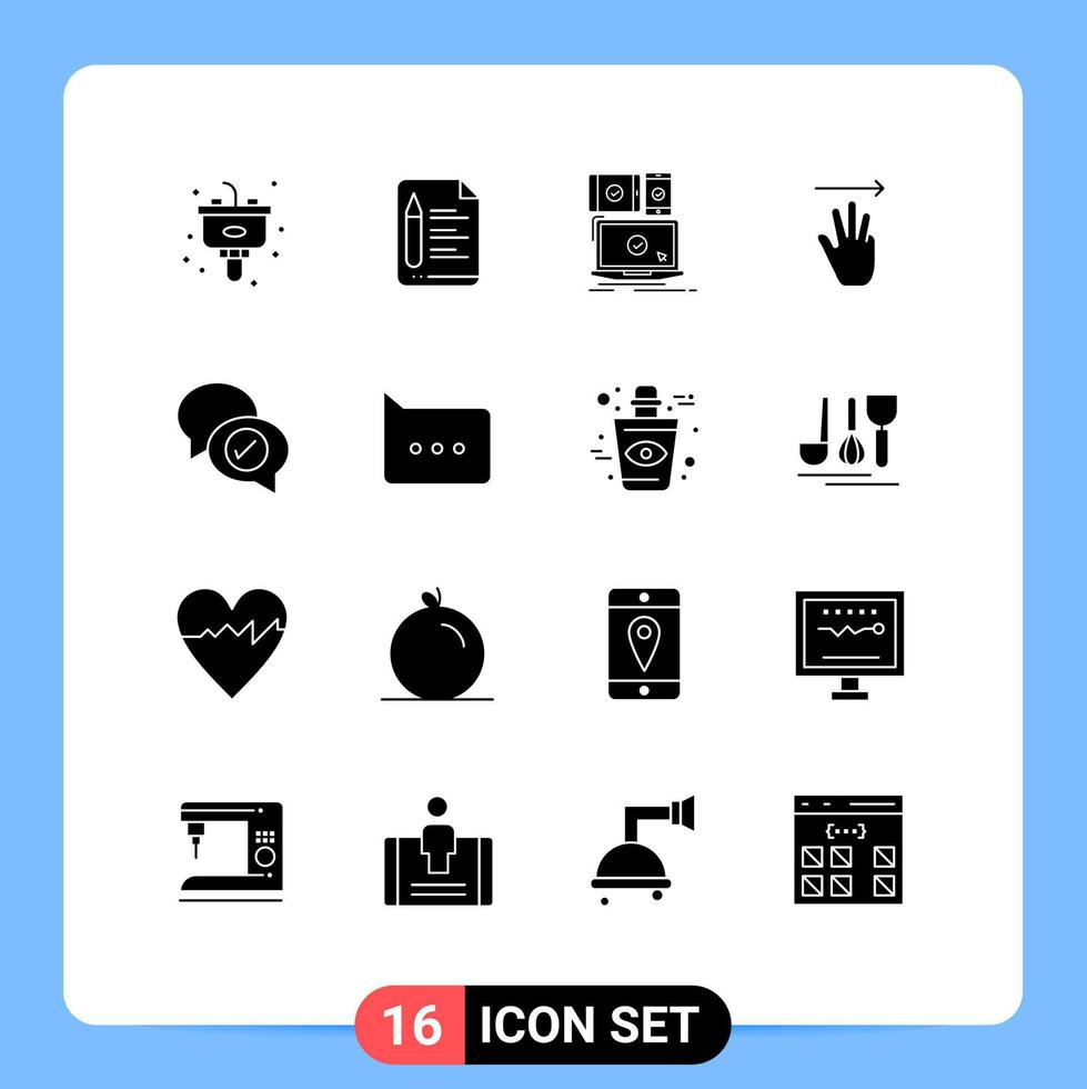 16 User Interface Solid Glyph Pack of modern Signs and Symbols of chat up computer hand cursor technology Editable Vector Design Elements