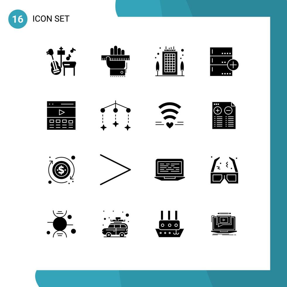 Group of 16 Modern Solid Glyphs Set for communication data building base add Editable Vector Design Elements