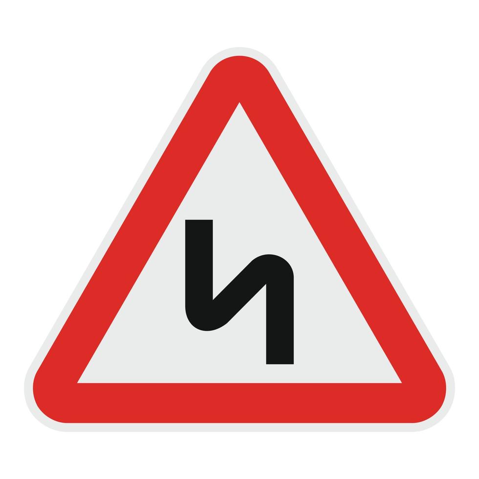 Dangerous turn right icon, flat style. vector