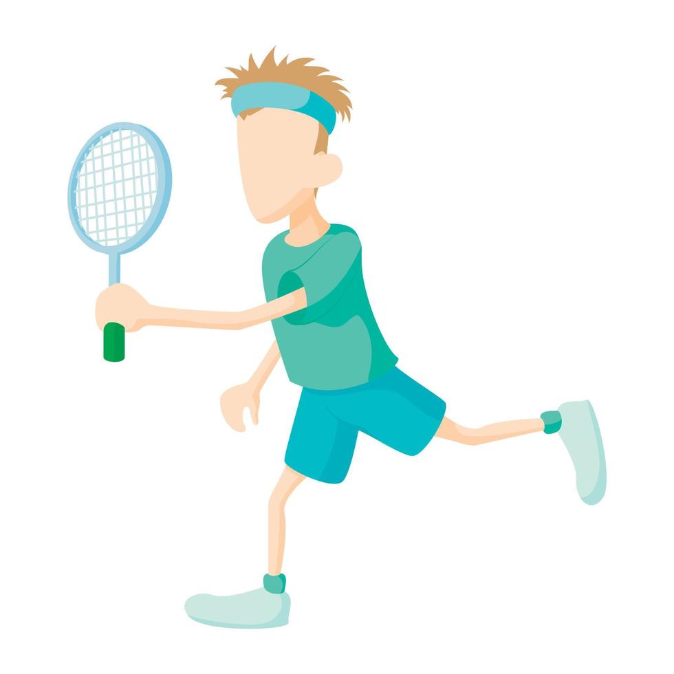 Tennis player in green shirt icon, cartoon style vector