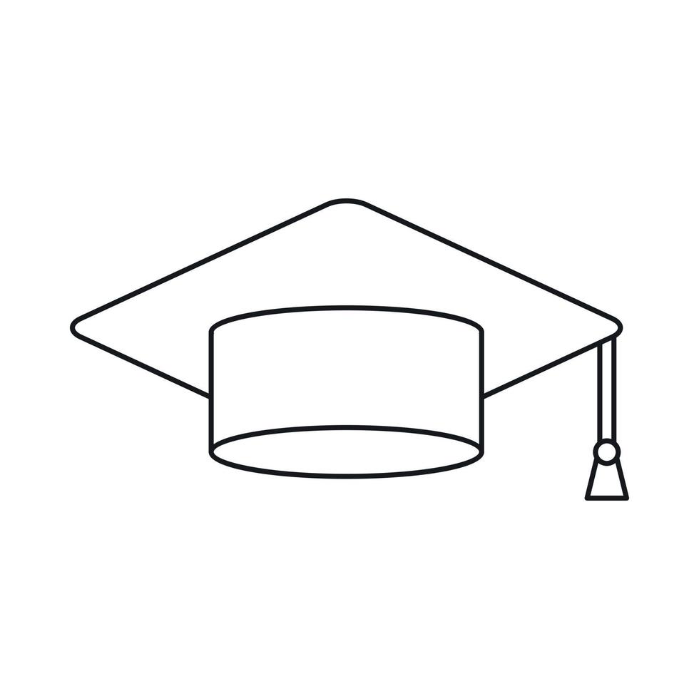icono de gorra de graduación, estilo de esquema vector