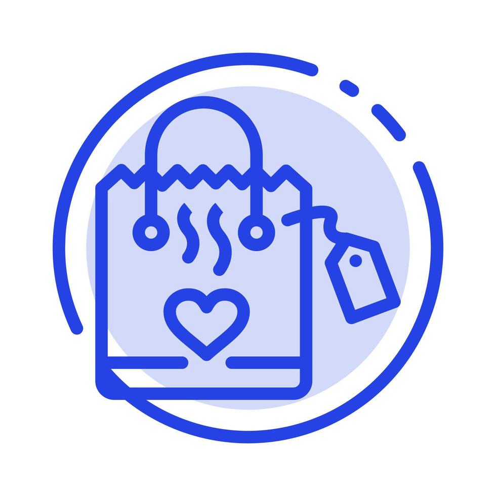 bolso amor corazón boda línea punteada azul icono de línea vector