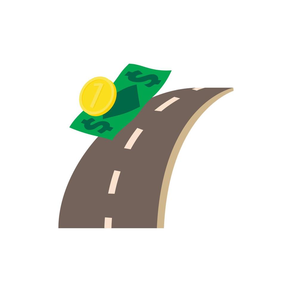 el dinero está en el icono de la carretera, estilo de dibujos animados vector