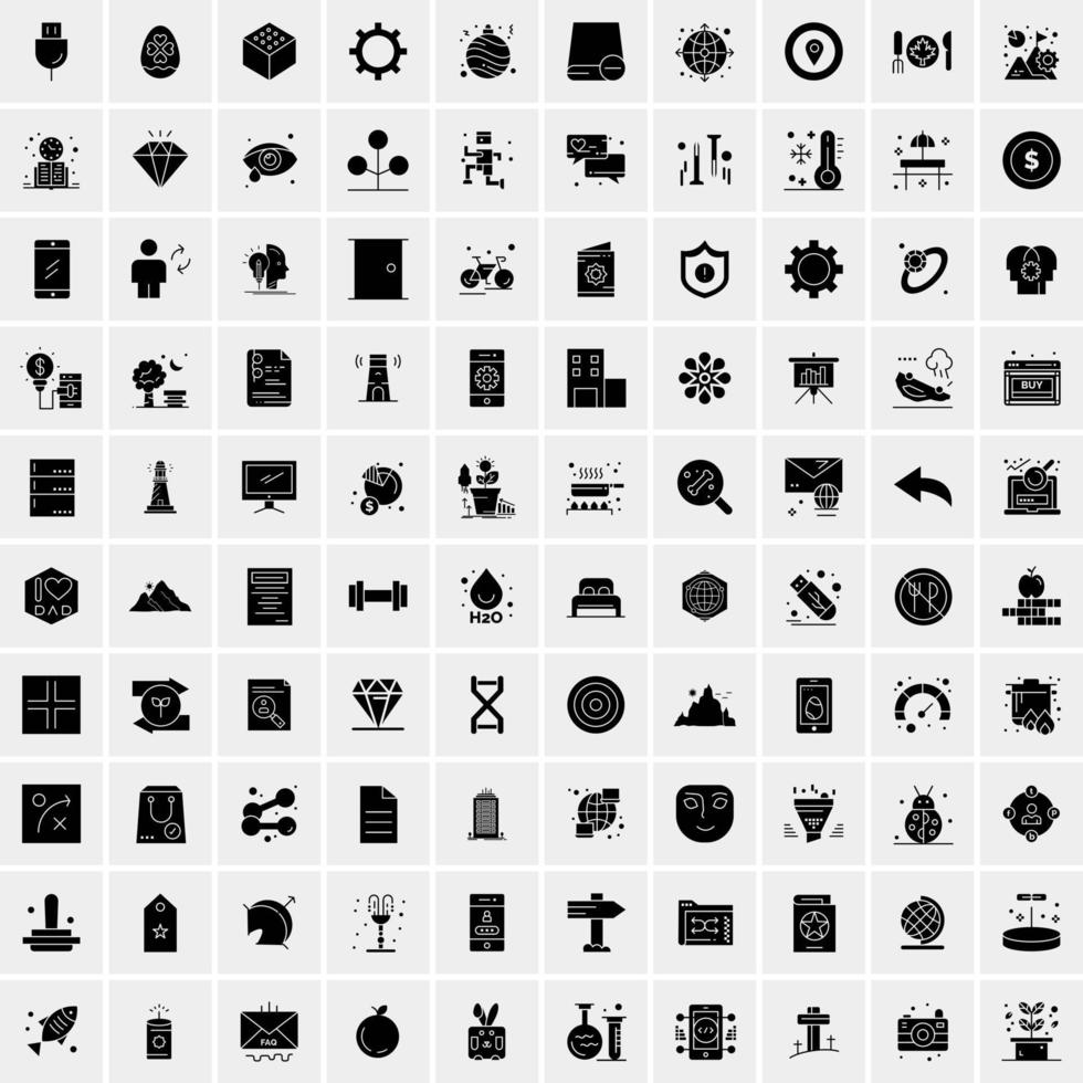 100 Business Icon Solid Glyph Vector Illustration