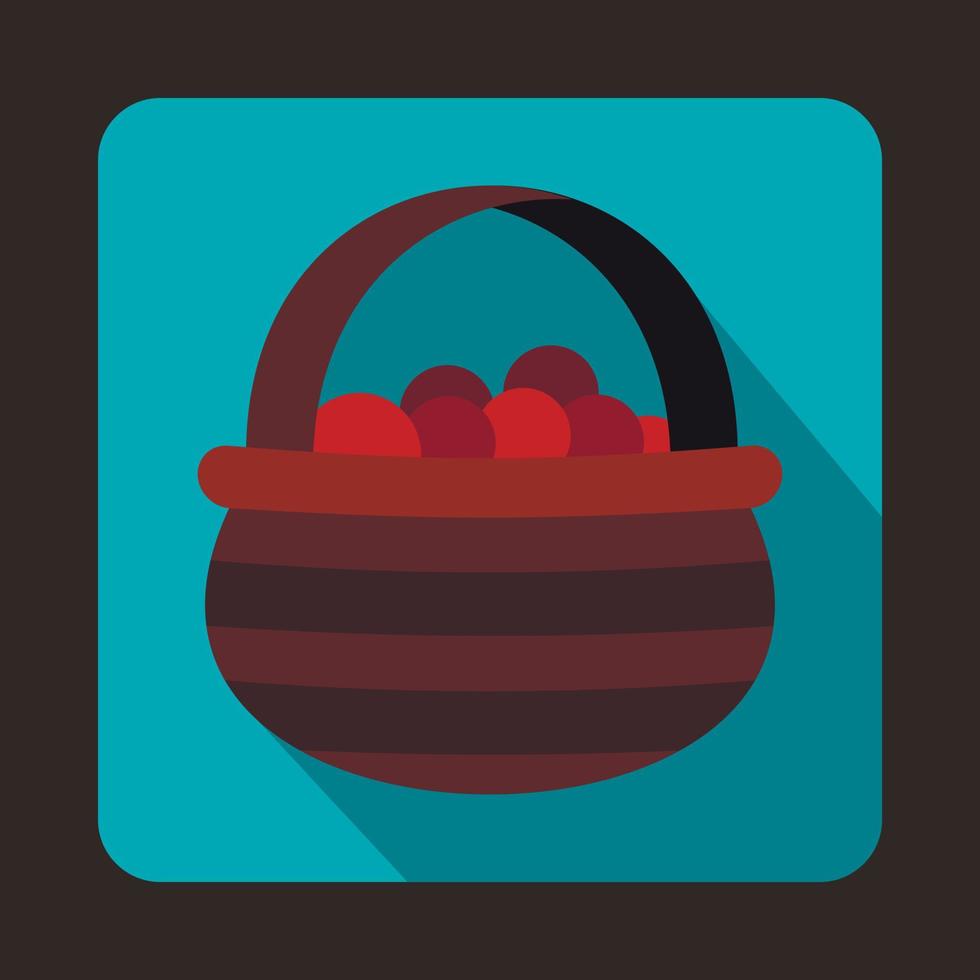 Basket with cranberries icon, flat style vector