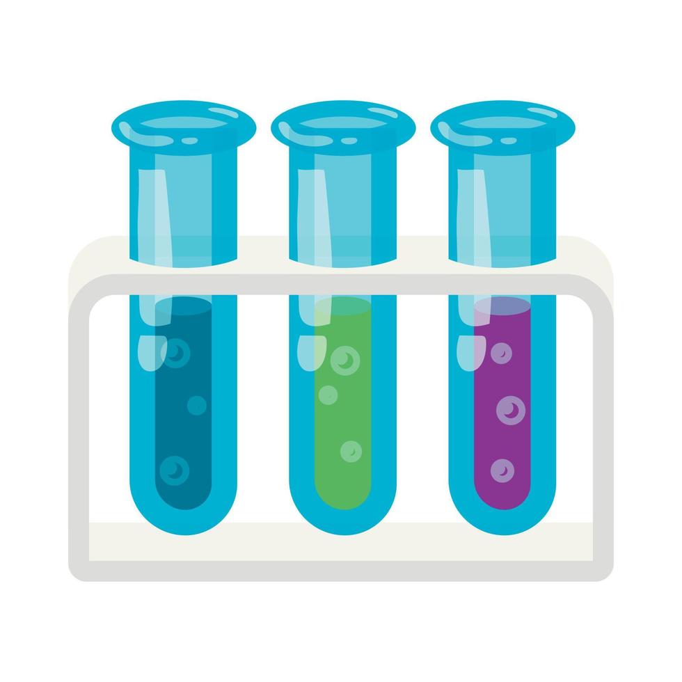 Three test tubes with colored liquids icon vector