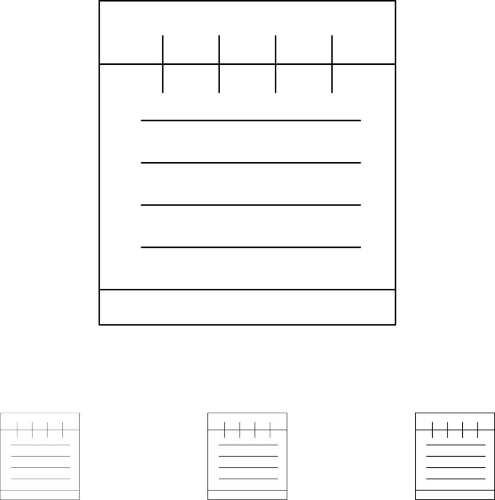 cuaderno estudio educación escuela audaz y delgada línea negra conjunto de iconos vector