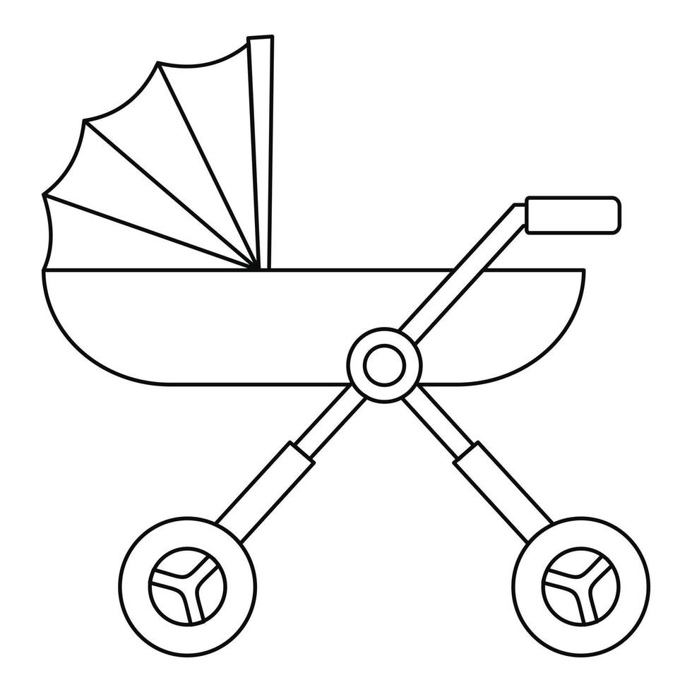 icono de carro de cochecito de bebé, estilo de contorno vector