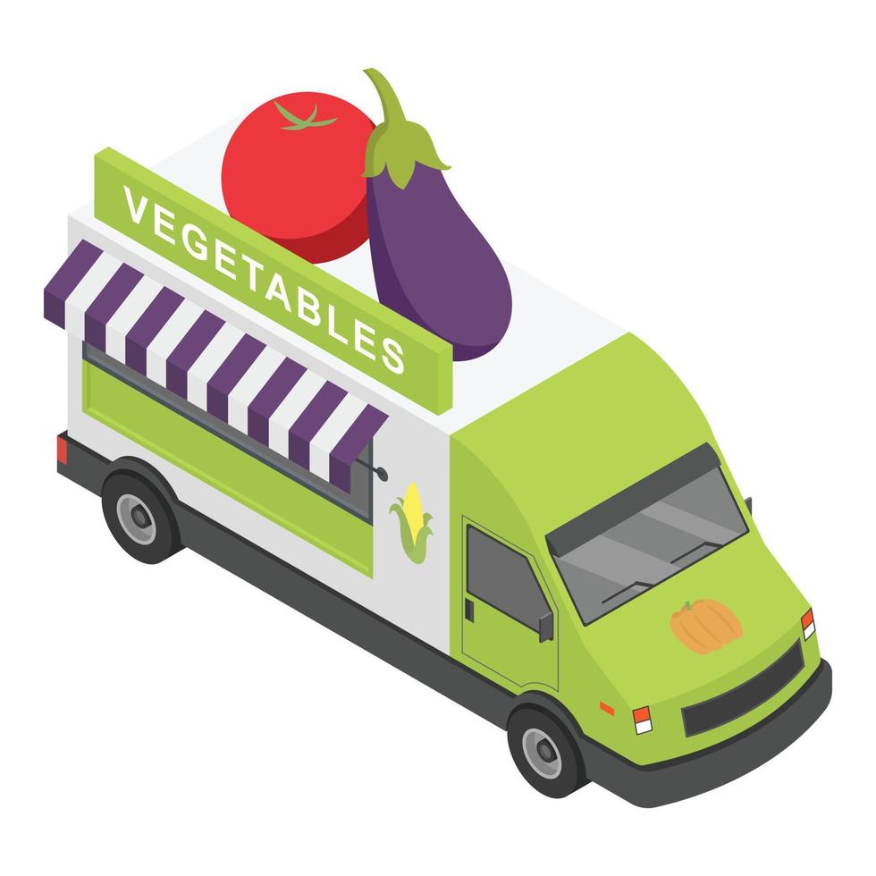 icono de camión de tienda de verduras, estilo isométrico vector