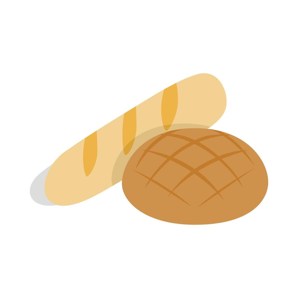 Rye bread and loaf icon, isometric 3d style vector