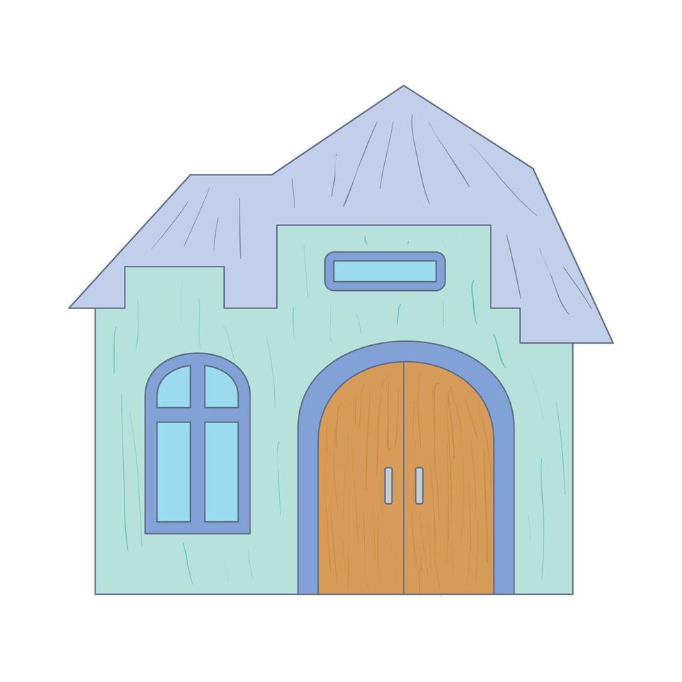 casa de campo azul claro con un icono de puerta arqueada vector