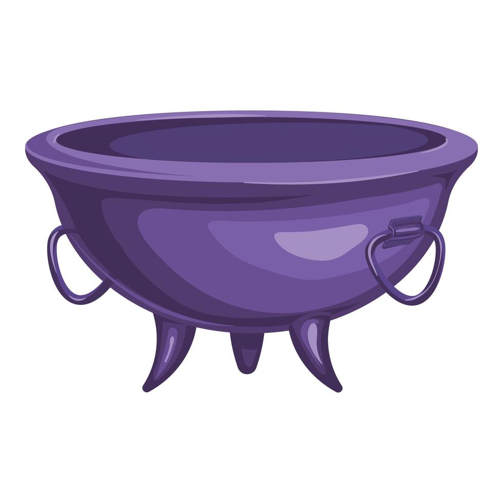 Purple cauldron icon, cartoon style vector