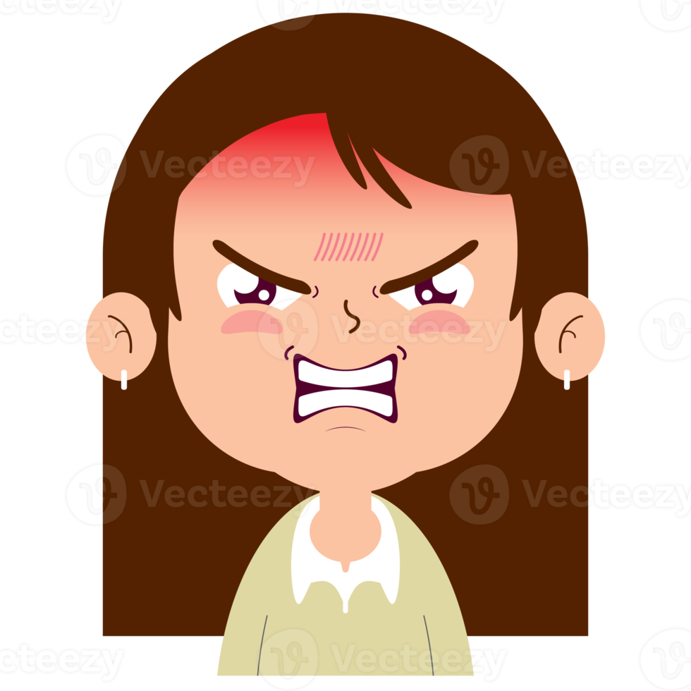Mädchen wütendes Gesicht Cartoon süß png