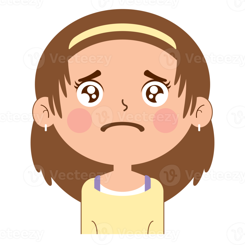 niña triste cara dibujos animados lindo png