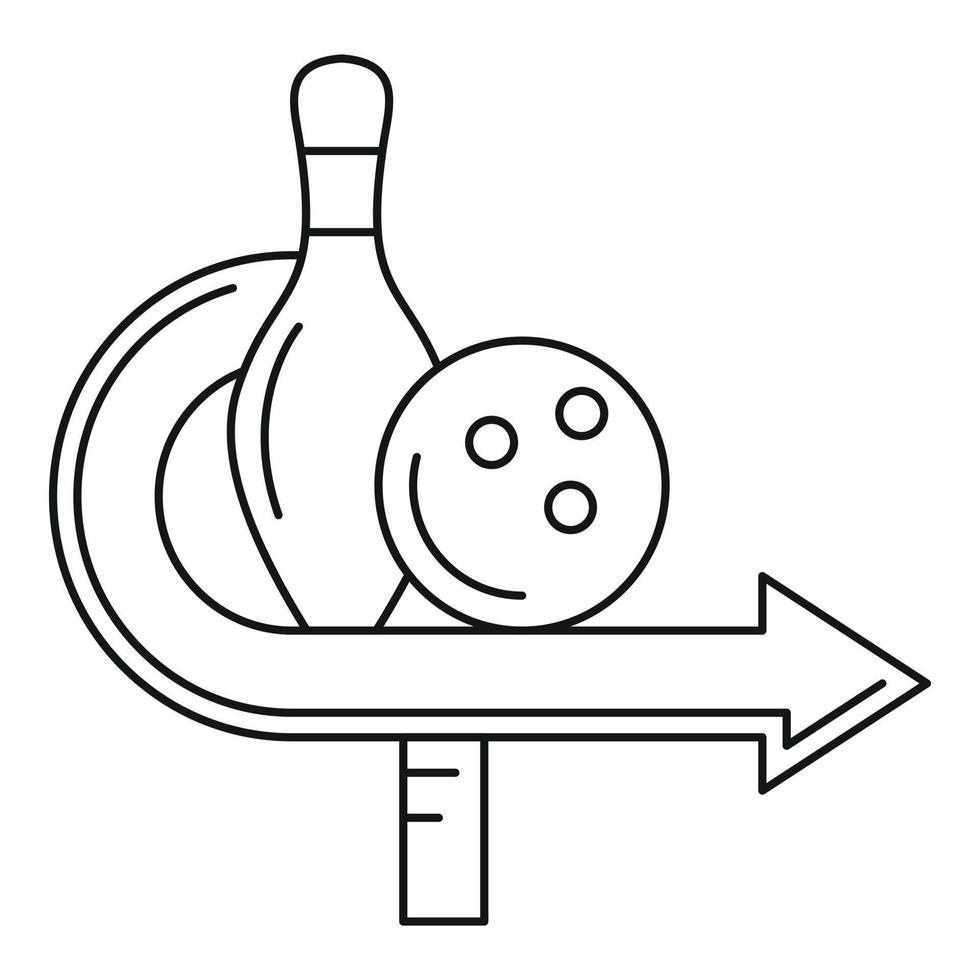 icono de pin y bola de bolos, estilo de esquema vector