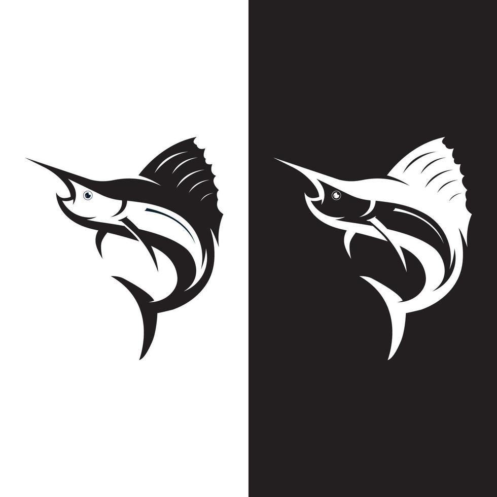 Creative abstract logo design of swordfish or marlin fish silhouette. Marlin jumping on water