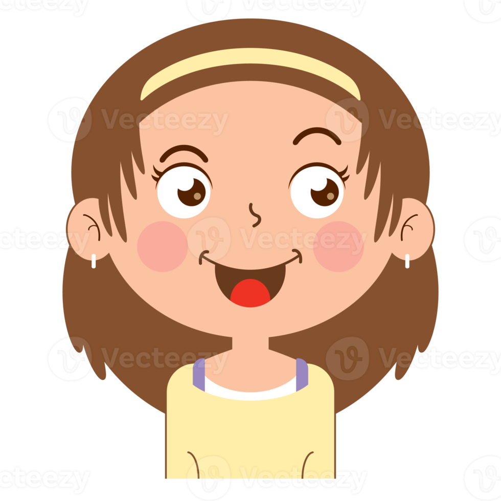 fille visage heureux dessin animé mignon png