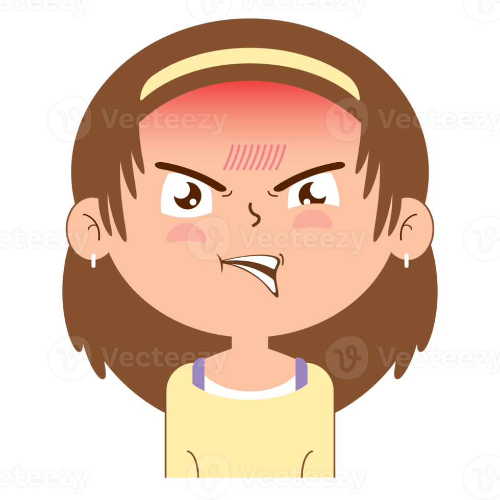 fille en colère visage dessin animé mignon png