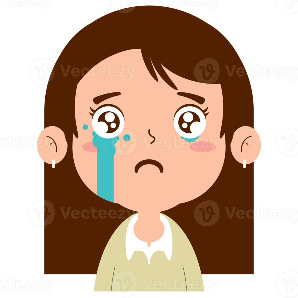 niña llorando cara dibujos animados lindo png